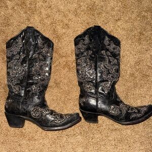 Embellished Black Western Boots